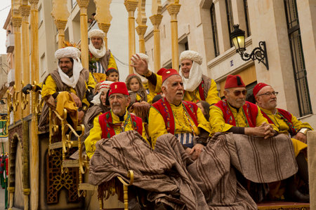 ALCOY, ALICANTE, SPAIN. 22 APRIL 2017. Festival of the Moors and Christians. The march through the city center.のeditorial素材