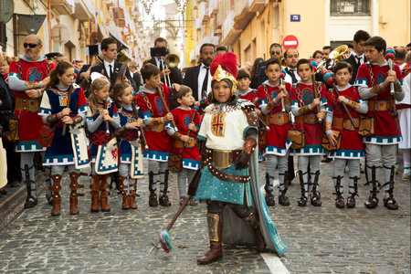 ALCOY, ALICANTE, SPAIN. 23 APRIL 2017. Festival of the Moors and Christians. The march through the city center.のeditorial素材