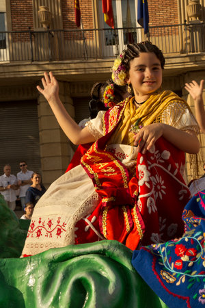MURCIA, SPAIN, 18 APRIL 2017. Spring Festival in Murcia. Procession in national costumes on streets...