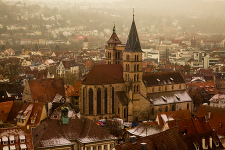 ESSLINGEN AM NECKAR. GERMANY. 03 DECEMBER 2017. View of Esslingen am Neckar town from above, Germany.のeditorial素材