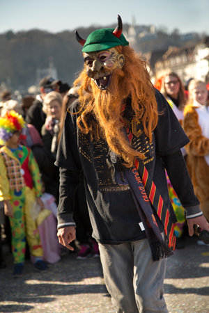 LUZERN, SWITZERLAND, 27 FEBRUARY 2017. The traditional carnival parade of carnival masks .のeditorial素材