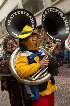 LUZERN, SWITZERLAND, 28 FEBRUARY 2017. The traditional carnival parade of carnival masks.のeditorial素材