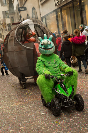LUZERN, SWITZERLAND, 28 FEBRUARY 2017. The traditional carnival parade of carnival masks .のeditorial素材