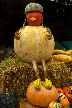 LUDWIGSBURG, GERMANY , 16 SEPTEMBER 2017. Figures made from a pumpkin in the park of the town of Ludwigsburg.のeditorial素材