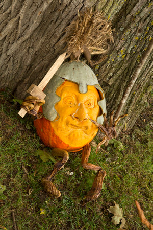 LUDWIGSBURG, GERMANY , 16 SEPTEMBER 2017. Figures made from a pumpkin in the park of the town of Ludwigsburg.のeditorial素材