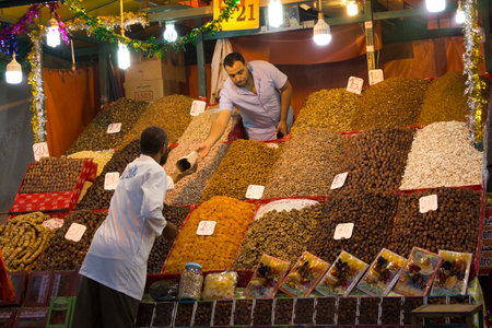 MARRAKESH, MOROCCO. 29 SEPTEMBER 2017.  Ancient market in the Medina of Marrakesh, Morocco.のeditorial素材