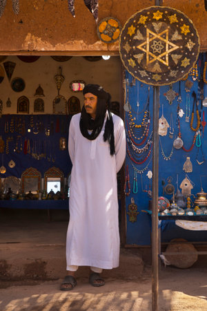 AIT-BEN HADDOU, MOROCCO. 30 SEPTEMBER 2017. Souvenir trade  in Kasbah Ait Ben Haddou  in the Atlas Mountains, Morocco.のeditorial素材
