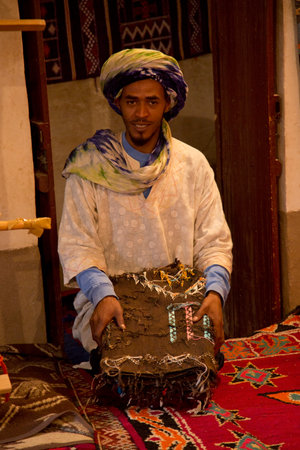 AIT-BEN HADDOU, MOROCCO. 01 OCTOBER 2017. Carpet trade  in Kasbah Ait Ben Haddou  in the Atlas...