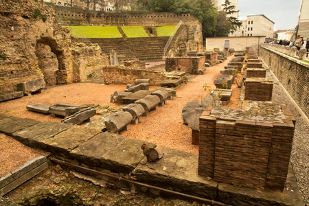 TRIESTE, ITALY, 31 DECEMBER 2017. The ruins of the ancient Roman theater (Teatro Romano)  in Trieste, Italy.のeditorial素材