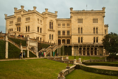 TRIESTE, ITALY, 31 DECEMBER 2017. View of Miramare castle (Castello di Miramare), Italy.のeditorial素材