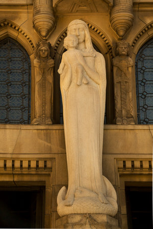 LUXEMBOURG. 05 MAY 2018. Statue of Our Lady at Notre Dame cathedral in Luxembourg.のeditorial素材
