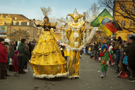 STUTTGART, GERMANY, 13 FEBRUARY 2018.  Carnival parade in city center.のeditorial素材