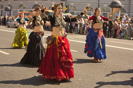 SAINT-PETERSBURG, RUSSIA. 27 MAY 2018. City Day in St. Petersburg, Russia. Costume parade along Nevsky Prospect.のeditorial素材