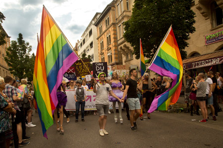 STUTTGART, GERMANY, 28 JULY 2018. Christopher Street Day in Stuttgart, Germany.のeditorial素材