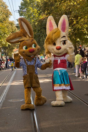 STUTTGART, GERMANY, 30 SEPTEMBER 2018. Volksfest in Stuttgart. The march through the city center.のeditorial素材