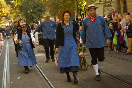 STUTTGART, GERMANY, 30 SEPTEMBER 2018. Volksfest in Stuttgart. The march through the city center.のeditorial素材