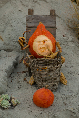 LUDWIGSBURG, GERMANY , 14 OCTOBER 2018.  Figures made from a pumpkin in the park of the town of Ludwigsburg, Germany.のeditorial素材