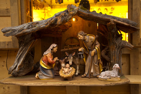 STUTTGART. GERMANY. 13 DECEMBER 2018. Nativity scene on the traditional Christmas market.のeditorial素材
