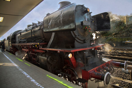LUDWIGSBURG, GERMANY, December 10, 2016. Historical steam train on station in Ludwigsburg, Germany.