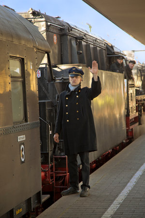 LUDWIGSBURG, GERMANY, December 10, 2016. Historical steam train on station in Ludwigsburg, Germany.のeditorial素材