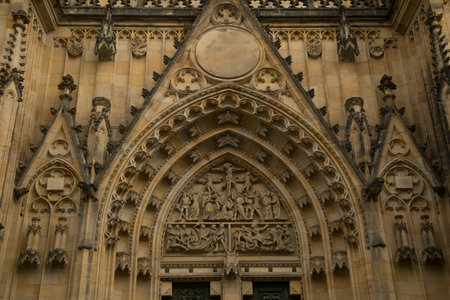 PRAGUE, CZECH REPUBLIC, 31 DECEMBER 2018. Fragment of decoration of St. Vitus Cathedral in Prague, Czech Republic.のeditorial素材