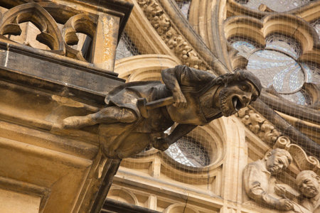 PRAGUE, CZECH REPUBLIC, 30 DECEMBER 2018. One of the gargoyles on the facade of St. Vitus Cathedral in Prague, Czech Republic.のeditorial素材