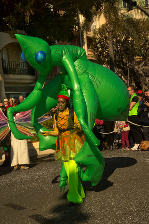 MENTON, FRANCE, 24 FEBRUARY 2019. The traditional carnival parade on the Lemons Festival in Menton, France.のeditorial素材