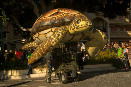 MENTON, FRANCE, 24 FEBRUARY 2019. The traditional carnival parade on the Lemons Festival in Menton, France.のeditorial素材