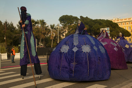 NICE, FRANCE, 23 FEBRUARY 2019. The traditional carnival parade of carnival masks in Nice, France.