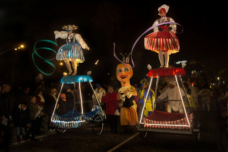NICE, FRANCE, 23 FEBRUARY 2019. The traditional carnival parade of carnival masks in Nice, France.のeditorial素材