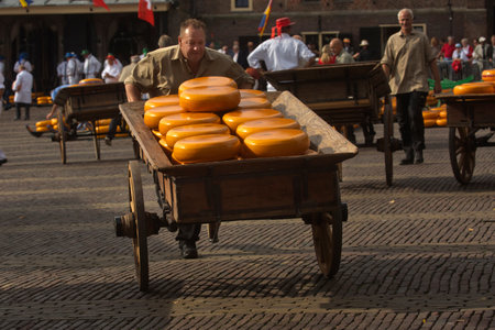 ALKMAAR, HOLLAND, THE NETHERLANDS, 30 AUGUST 2019. Cheese market in Alkmaar, the Netherlands.のeditorial素材