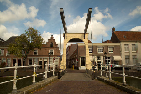 ALKMAAR, HOLLAND, THE NETHERLANDS, 30 AUGUST 2019. Drawbridge in the historic center of Alkmaar, Netherlands.のeditorial素材
