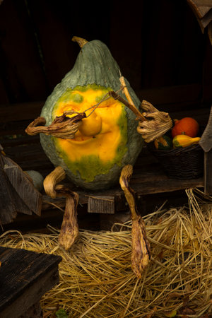 LUDWIGSBURG, GERMANY, 10 OCTOBER 2019. Figures made from a pumpkin in the park of the town of Ludwigsburg, Germany.のeditorial素材