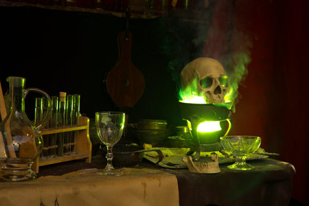 ESSLINGEN AM NECKAR. GERMANY. 30 NOVEMBER 2019. Christmas Market in Esslingen am Neckar, Germany. Alchemist's laboratory.のeditorial素材