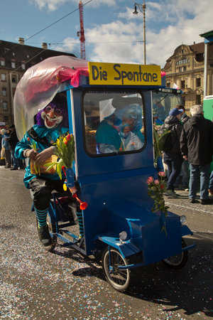 BASEL, SWITZERLAND, 11 MARCH 2019. The traditional carnival parade of carnival masks in Basel, Switzerland.のeditorial素材