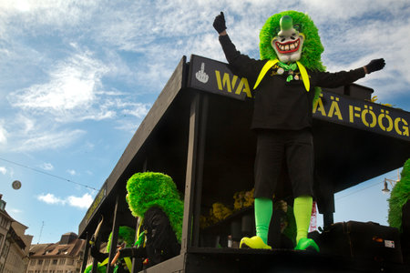 BASEL, SWITZERLAND, 11 MARCH 2019. The traditional carnival parade of carnival masks in Basel, Switzerland.のeditorial素材
