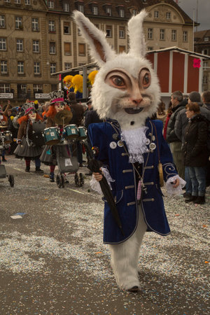 BASEL, SWITZERLAND, 11 MARCH 2019. The traditional carnival parade of carnival masks in Basel, Switzerland.のeditorial素材