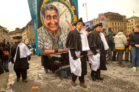 BASEL, SWITZERLAND, 11 MARCH 2019. The traditional carnival parade of carnival masks in Basel, Switzerland.のeditorial素材