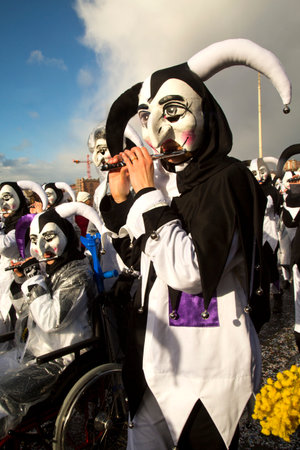 BASEL, SWITZERLAND, 11 MARCH 2019. The traditional carnival parade of carnival masks in Basel, Switzerland.のeditorial素材