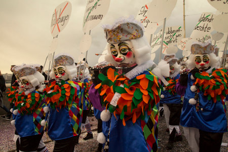 BASEL, SWITZERLAND, 11 MARCH 2019. The traditional carnival parade of carnival masks in Basel, Switzerland.のeditorial素材