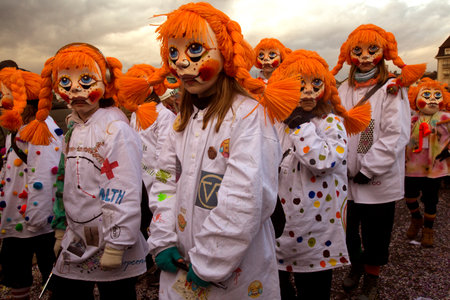 BASEL, SWITZERLAND, 11 MARCH 2019. The traditional carnival parade of carnival masks in Basel,...