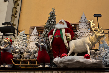 STRASBOURG, FRANCE 31 DECEMBER 2019. Christmas decorations on a building in Strasbourg, France.のeditorial素材