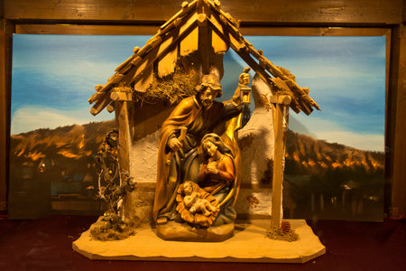 BADEN-BADEN, GERMANY, 30 December 2019. Nativity scene at a traditional Christmas exhibition.のeditorial素材