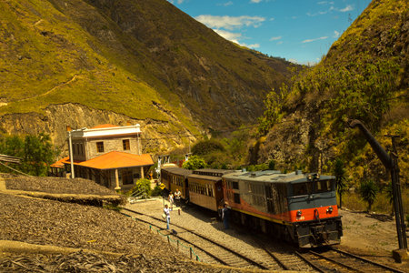 SIBAMBE, ECUADOR, 28 JUNE 2019. Train at the Sibambe railway station, Ecuador.のeditorial素材