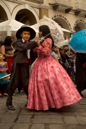 CUENCA, ECUADOR, 29 JUNE 2019. Traditional parade on the day of Saints Peter and Paul in Cuenca, Ecuador.のeditorial素材