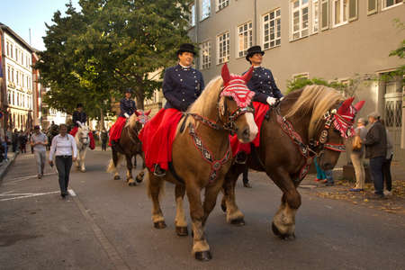 STUTTGART, GERMANY, 29 SEPTEMBER 2019. Volksfest in Stuttgart. The march through the city center.のeditorial素材