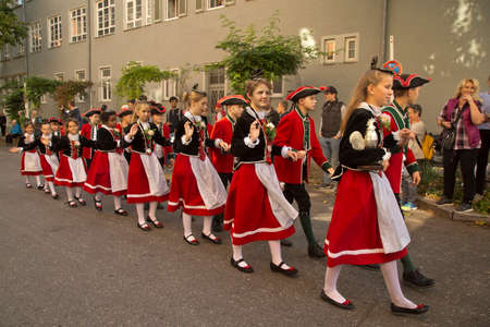 STUTTGART, GERMANY, 29 SEPTEMBER 2019. Volksfest in Stuttgart. The march through the city center.のeditorial素材