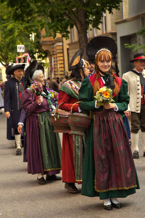 STUTTGART, GERMANY, 29 SEPTEMBER 2019. Volksfest in Stuttgart. The march through the city center.のeditorial素材