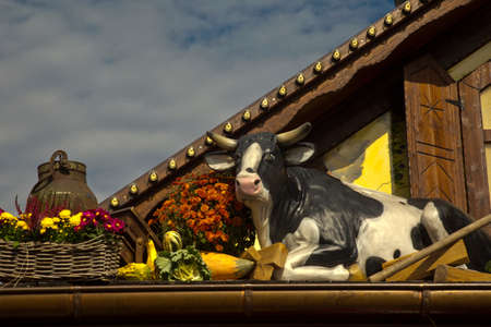 STUTTGART, GERMANY, 29 SEPTEMBER 2019. Detail of the decoration of the beer pavilion at the "Volksfest" festival in Stuttgart, Germany.のeditorial素材