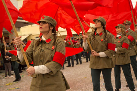 VIAREGGIO, ITALY. 23 FEBRUARY 2020. Traditional carnival procession in Viareggio, Italy.のeditorial素材